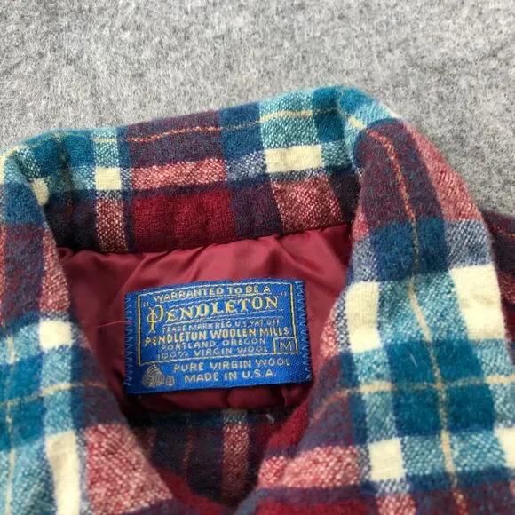 Vintage Pendleton Shirt Boys Medium Red Blue Plaid Flannel Virgin Wool USA * - Picture 6 of 9
